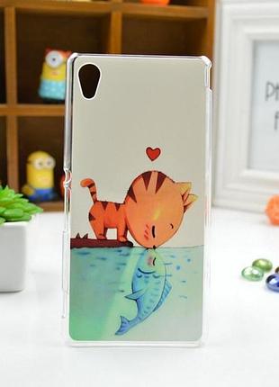 Силіконовий чохол бампер для sony xperia m4 aqua / e2333 з картинкою поцілунок кота