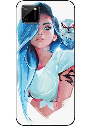 Силиконовый чехол для realme c11 с картинкой девушка с совой