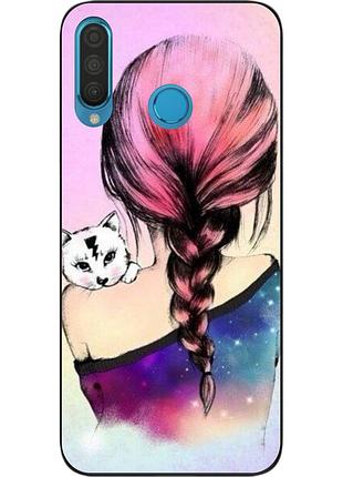 Силиконовый чехол для huawei p30 lite с картинкой девушка с котенком