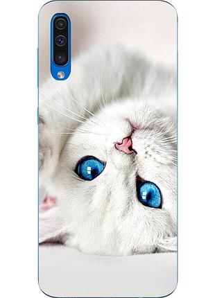 Силіконовий чохол бампер для samsung galaxy a50 2019 a505f з картинкою білий котик