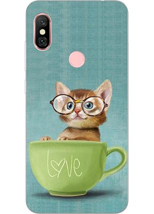 Силиконовый чехол с рисунком для xiaomi redmi note 6 pro котик в чашке