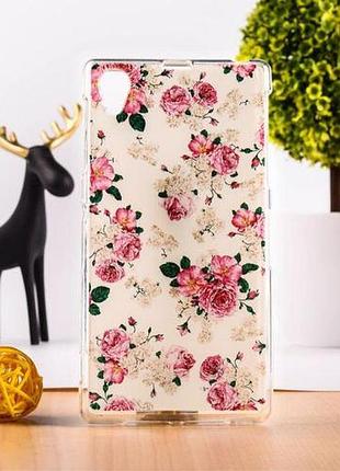 Бампер силиконовый чехол с картинкой для sony xperia z1 l39h c6902 розочки