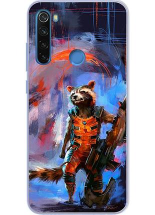 Силіконовий чохол для xiaomi redmi note 8t з картинкою єнот ракета