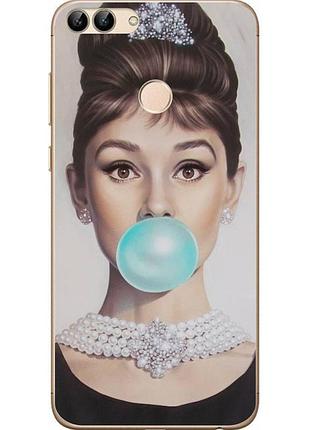 Чехол силиконовый для huawei p smart с картинкой одри хепберн с жвачкой
