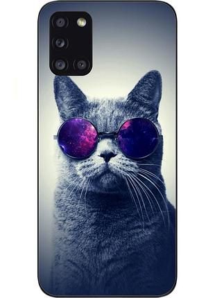 Бампер силиконовый чехол для samsung a31 galaxy a315f с картинкой серый кот