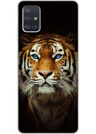 Силіконовий чохол для samsung a51 2020 galaxy a515 з картинкою тигр на чорному тлі