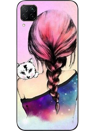 Силиконовый чехол для huawei p40 lite с картинкой девушка с котенком