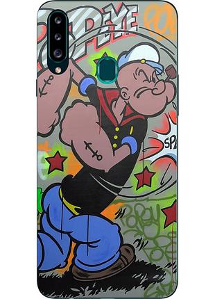 Бампер силиконовый чехол для samsung a20s galaxy a207f с картинкой моряк папай