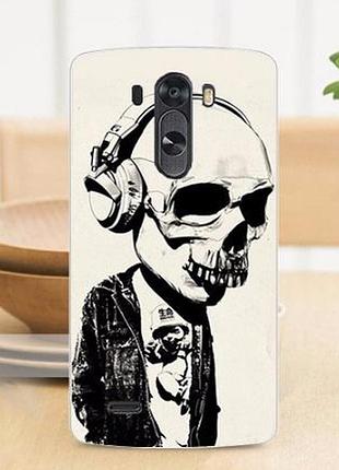 Чехол-накладка для lg g3 optimus d855 d857 с рисунком скелет в наушниках