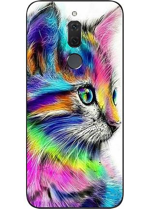 Силиконовый чехол бампер для huawei mate 10 lite с картинкой разноцветный котик