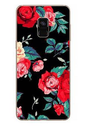 Чохол з картинкою бампер накладка для samsung a530 galaxy a8-2018 троянди на чорному тлі