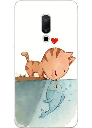 Силиконовый чехол для meizu 15 plus с картинкой поцелуй кота