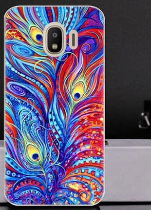 Силіконовий бампер з принтом для samsung j4 2018 galaxy j400 пір'я павича