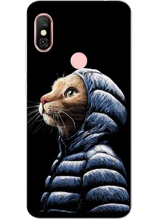 Оригинальный tpu чехол с картинкой для xiaomi redmi note 6 pro кот в куртке