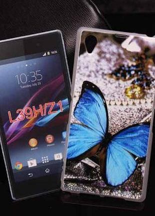 Бампер силиконовый чехол с картинкой для sony xperia z1 l39h c6902 бабочка