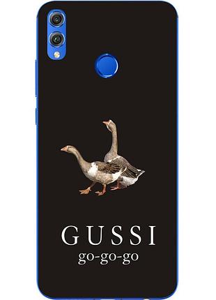 Антибрендовый силиконовый чехол для huawei honor 8x с картинкой gussi go go на черном фоне