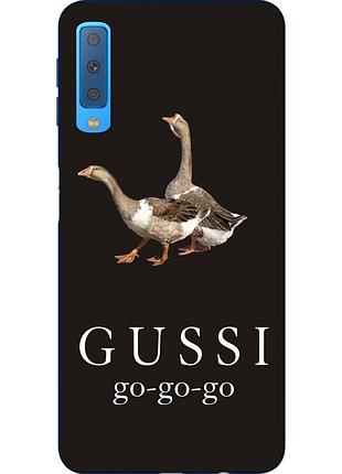 Антибрендовый силіконовий чохол для samsung a750f galaxy a7 2018 з картинкою gussi go go на чорному тлі