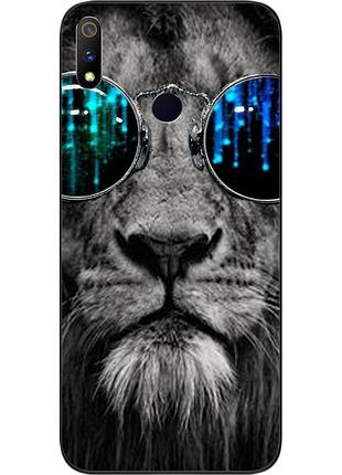 Силіконовий чохол для realme 3 pro з картинкою лев в окулярах