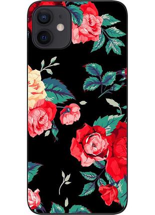 Бампер силиконовый чехол для iphone 12 с картинкой красные розы