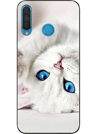 Оригінальний чохол для huawei p30 lite з картинкою білий кіт