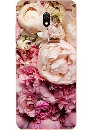 Бампер силиконовый чехол для xiaomi redmi 8a с картинкой пионы