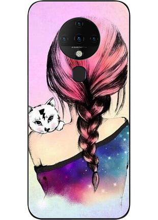 Силіконовий чохол для tecno spark 6 з картинкою дівчина з кошеням
