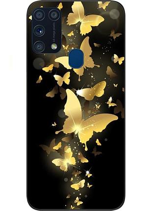 Силиконовый чехол бампер для samsung m31 galaxy m315f с картинкой золотые бабочки