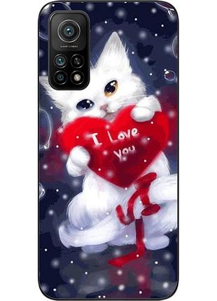 Силиконовый чехол для xiaomi mi 10t с картинкой котик с сердцем