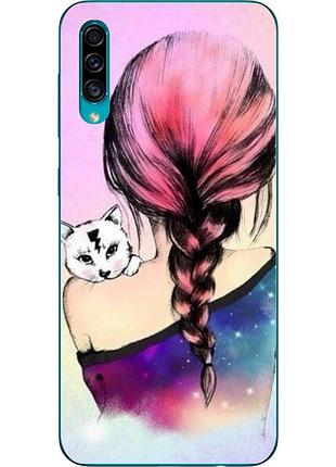 Силиконовый чехол с рисунком для samsung a30s galaxy a307f девушка с котенком