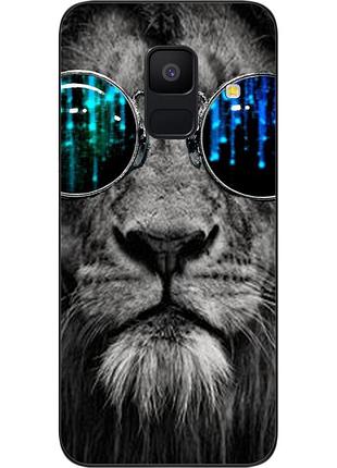 Силиконовый чехол для samsung a6 2018 galaxy a600f с картинкой лев в очках