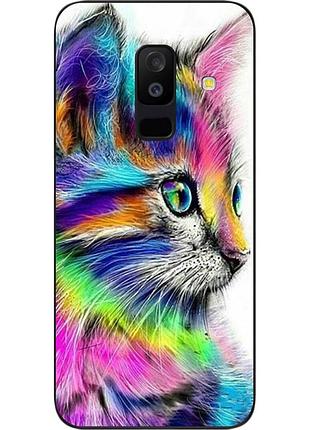 Силиконовый чехол бампер для samsung a6 plus 2018 galaxy a605f с картинкой разноцветный котик