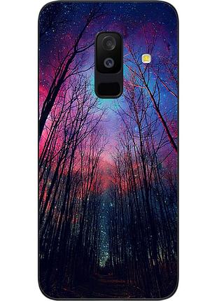 Силиконовый чехол бампер для samsung a6 plus 2018 galaxy a605f с картинкой лес космическое небо