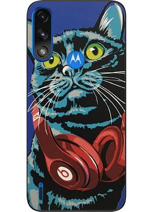 Силиконовый чехол epik для motorola moto e7i power с картинкой кот с наушниками