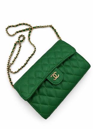 Зелена сумка клатч в стилі chanel шанель крос боді