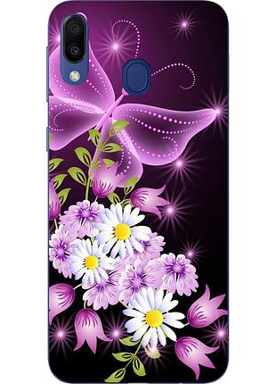 Силіконовий tpu чехол для samsung galaxy m20 з картинкою бузкова метелик