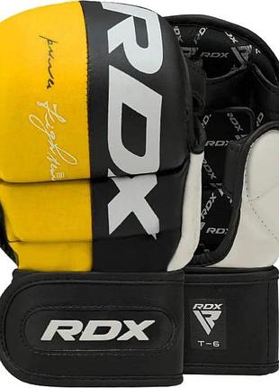 Тренувальні рукавиці rdx grappling gloves rex t6 plus чорний, жовтий, білий xl (ggr-t6y)