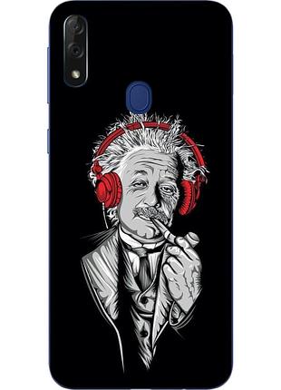Чехол силиконовый для zte blade v10 vita с картинкой эйнштейн в наушниках