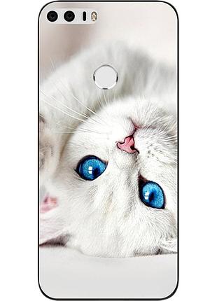 Чохол силіконовий для huawei honor 8 з картинкою білий котик