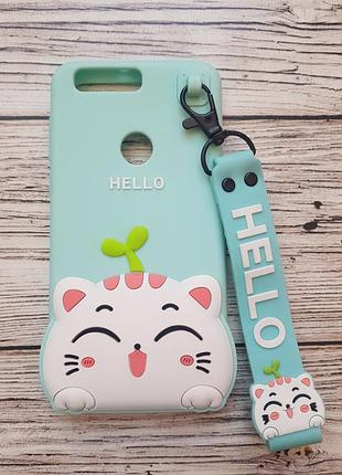 Объемный 3d силиконовый чехол для huawei honor 8 hello kitty кошечка бирюзовая
