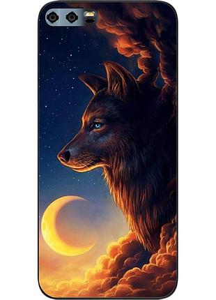 Бампер силиконовый чехол для huawei honor 9 с картинкой волк и луна