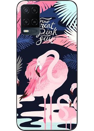 Бампер силиконовый чехол для oppo a54 с картинкой фламинго