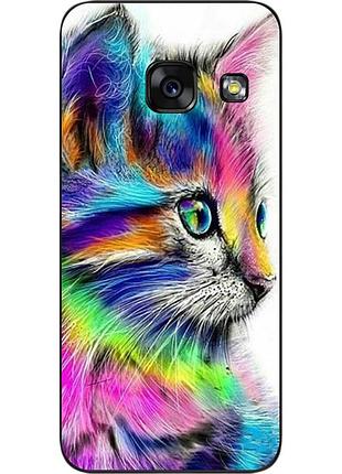 Силиконовый чехол бампер для samsung a7 2017 galaxy a720 с картинкой разноцветный котик