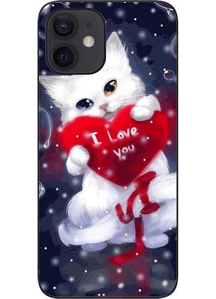Силиконовый чехол для iphone 12 mini с картинкой котик с сердцем