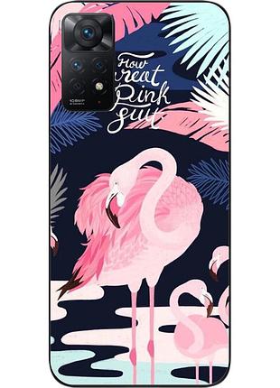 Бампер силиконовый чехол для xiaomi redmi note 11 pro с картинкой фламинго