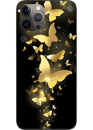 Силиконовый чехол для iphone 12 pro с картинкой золотые бабочки