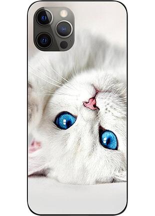 Чехол силиконовый для iphone 12 pro с картинкой белый котик