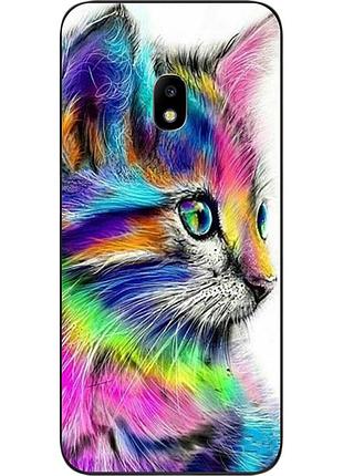 Силиконовый чехол бампер для samsung j7 2017 galaxy j730 с картинкой разноцветный котик