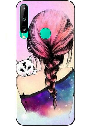 Силіконовий чохол з малюнком для huawei p40 lite e дівчина з кошеням