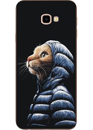 Бампер оригінальний чохол з принтом для samsung galaxy j4 plus 2018 кіт у куртці