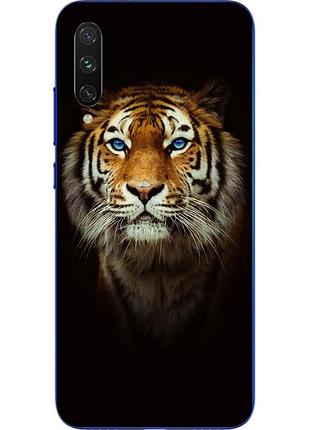 Силиконовый чехол бампер для xiaomi mi a3 lite с картинкой тигр на черном фоне